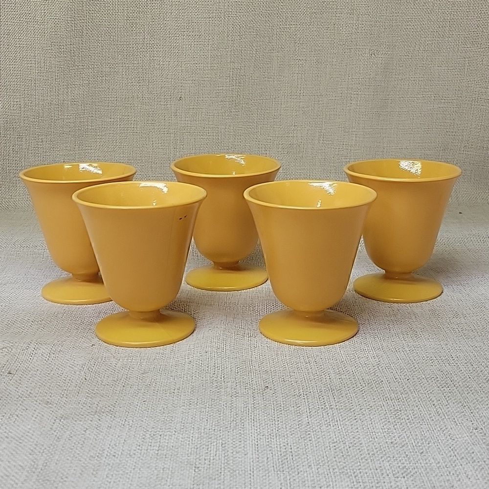 5 Hazel Atlas Milk Glass Ovide moderntone Butterscotch Footed Sundae Glasses
